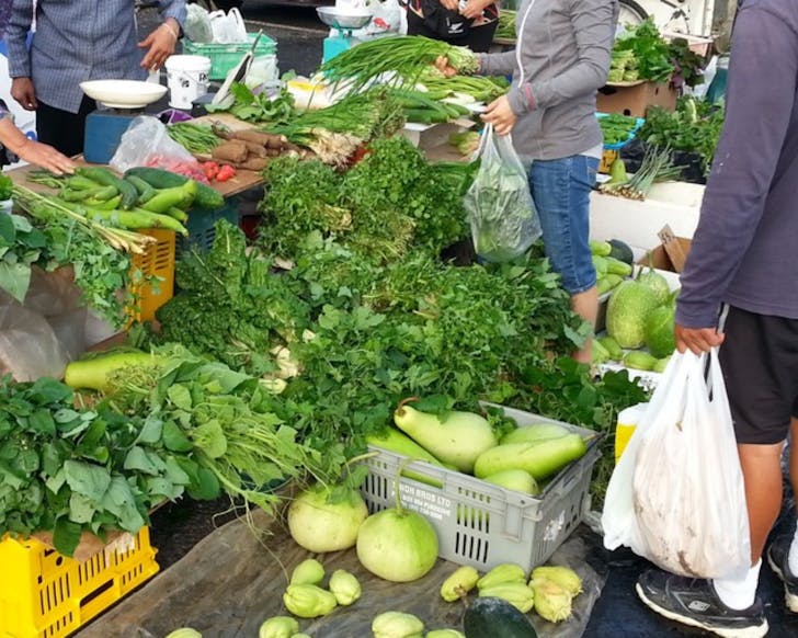 A lot of greens for sale at the Auckland East Market.