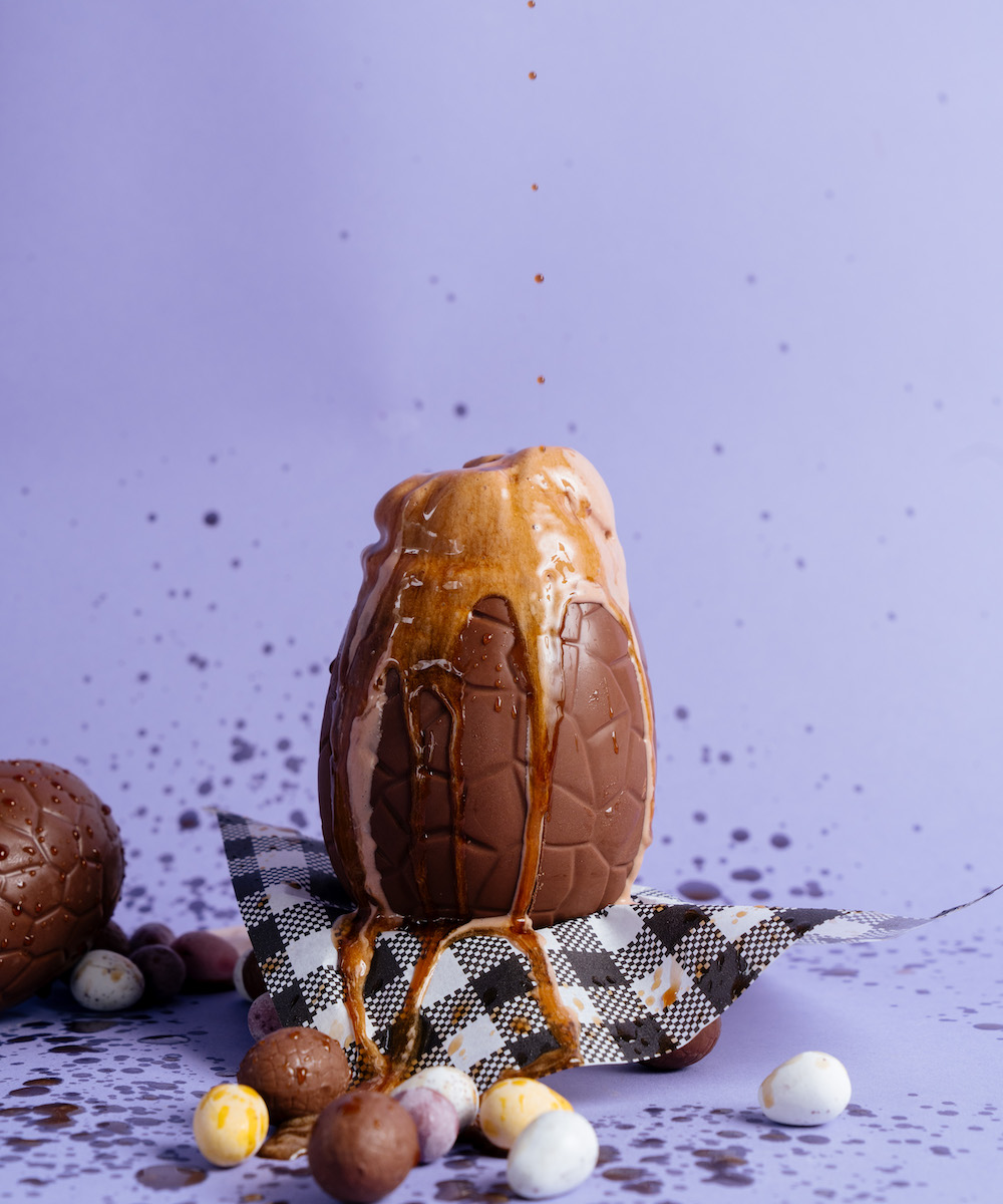 an Easter egg filled with espresso martini and ice cream