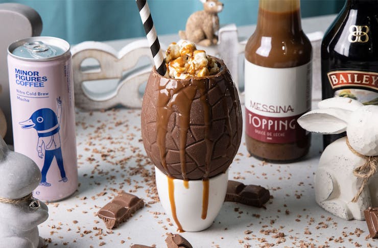 a chocolate easter egg filled with a cocktail