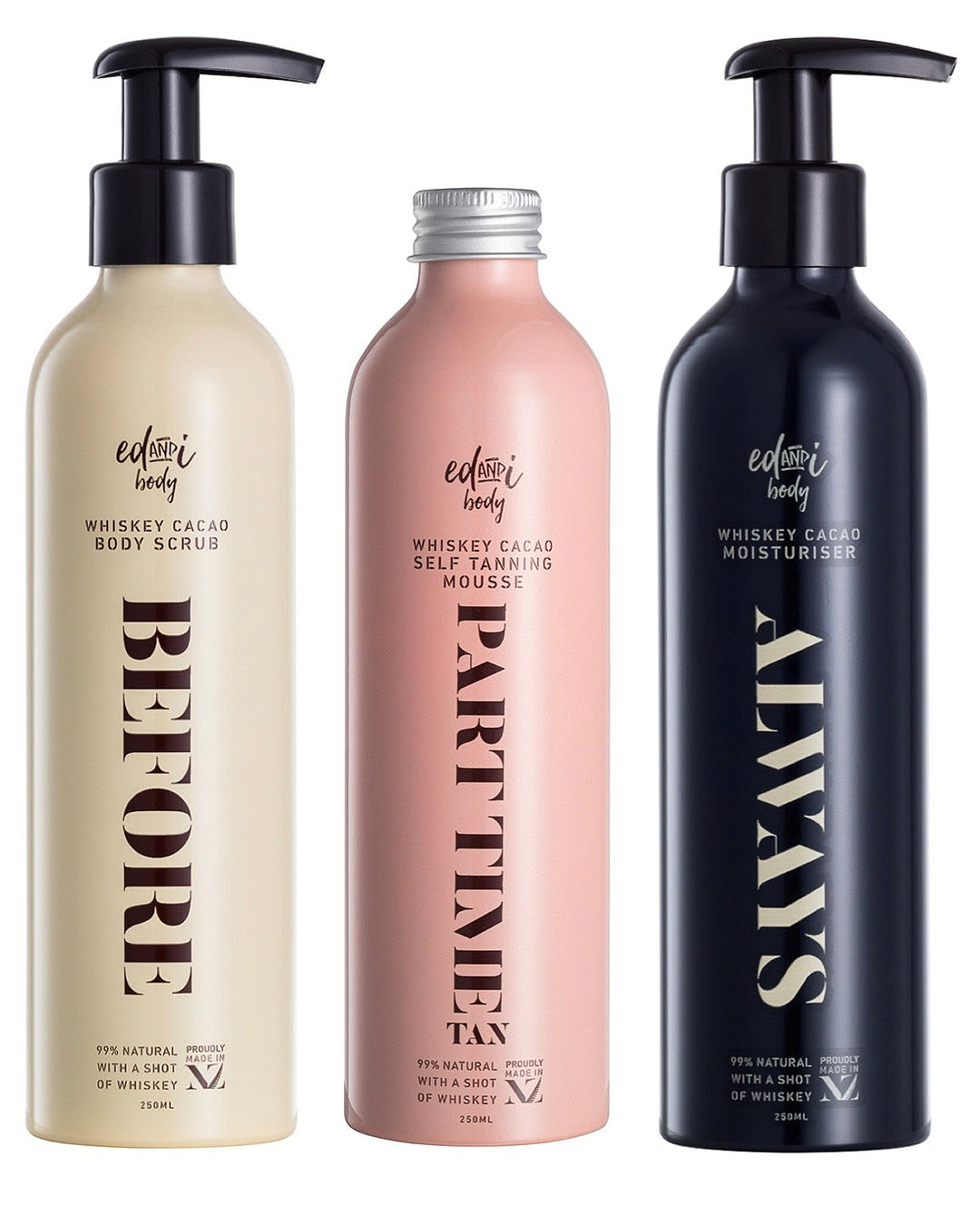Three bottles of tan mousse - one for each step of the tanning process.
