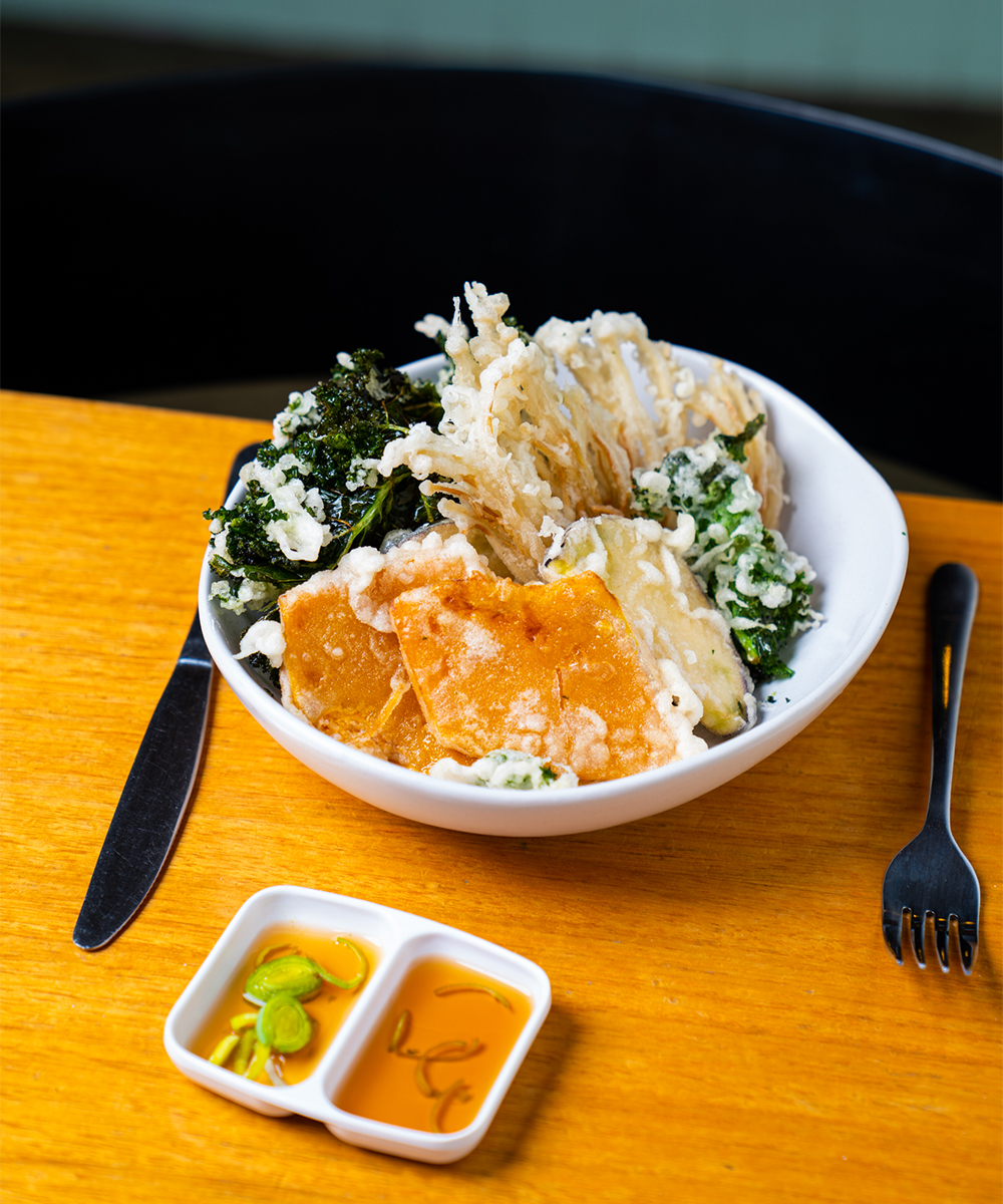 a bowl of tempura vegetables