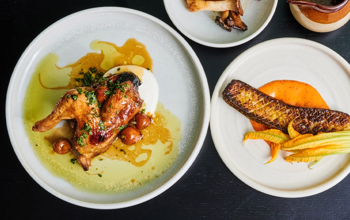 two plates of food seen from above