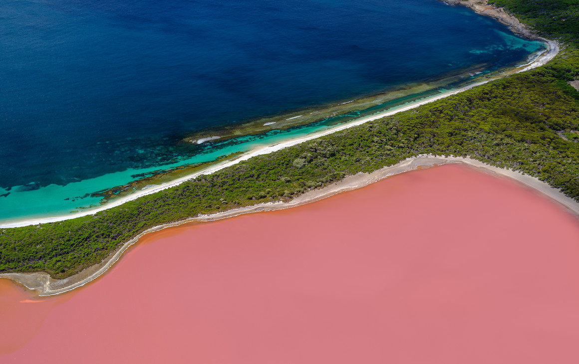 a shot from above of Esperance's pink lake