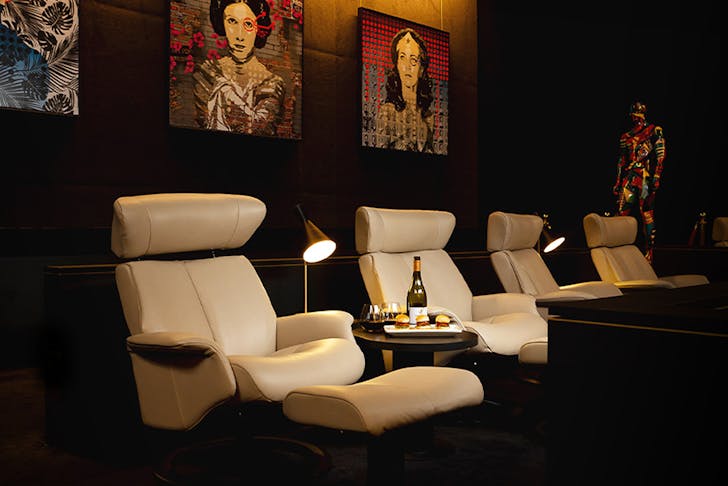 Plush white leather chairs at the Gallery in Event Cinemas Newmarket.