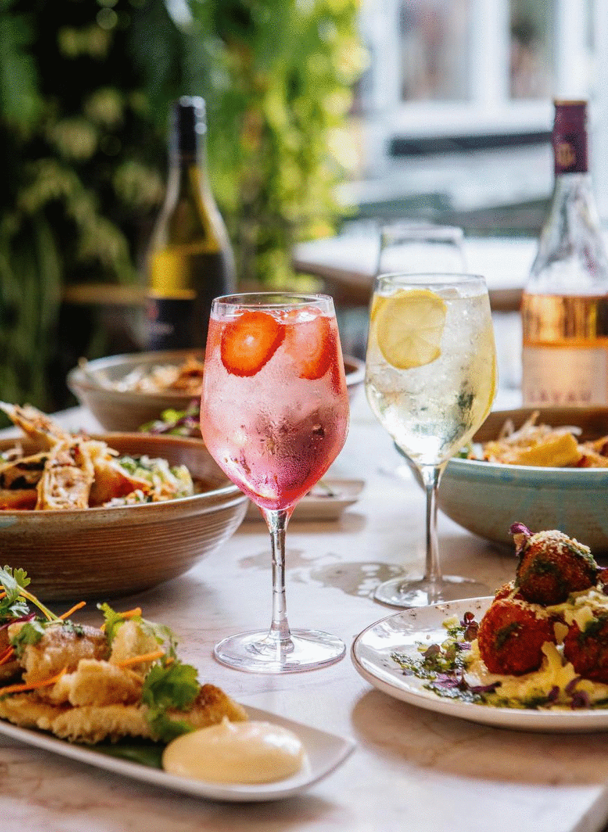 Crisp cocktails and a drool-worthy spread of food.