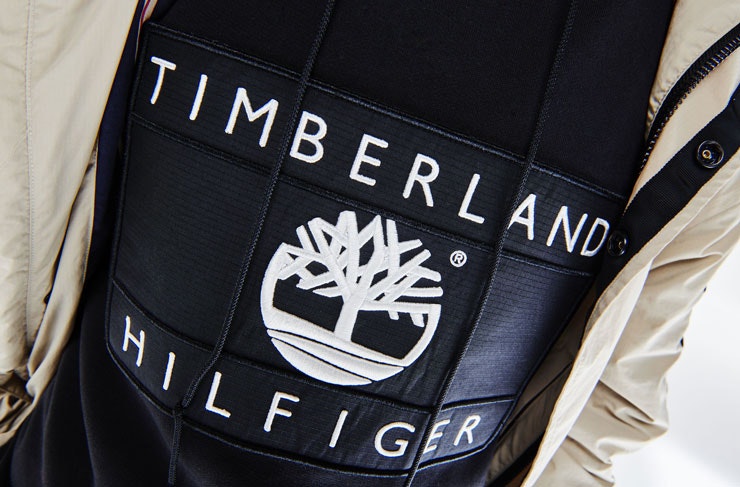 Tommy Hilfiger x Timberland collection logo on a black jumper