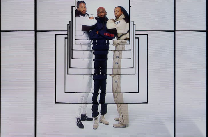 A group of models wearing the Tommy Hilfiger x Timberland collection