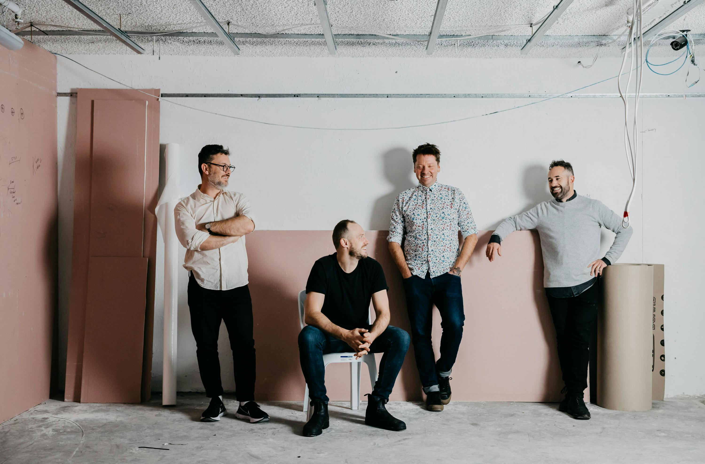 A portrait of Matt Swieboda, Nathanial Hatwell, Ragazzi head chef Scott McComas-Williams, and Cameron Birt of Fino Foods.