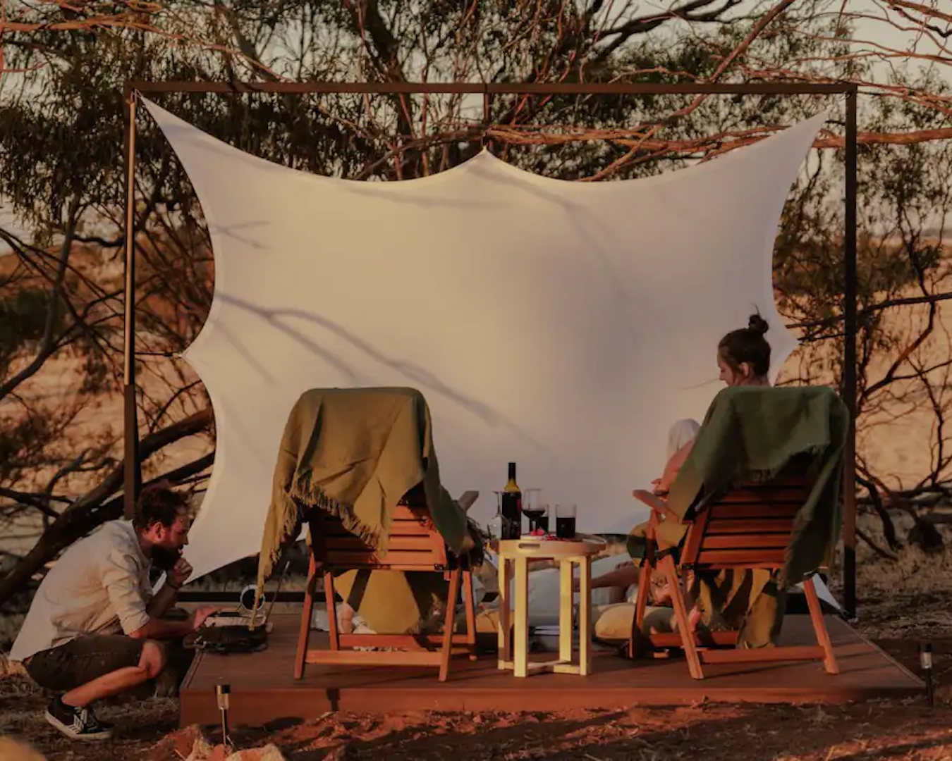 An outdoor cinema at a family tiny cabin near Perth
