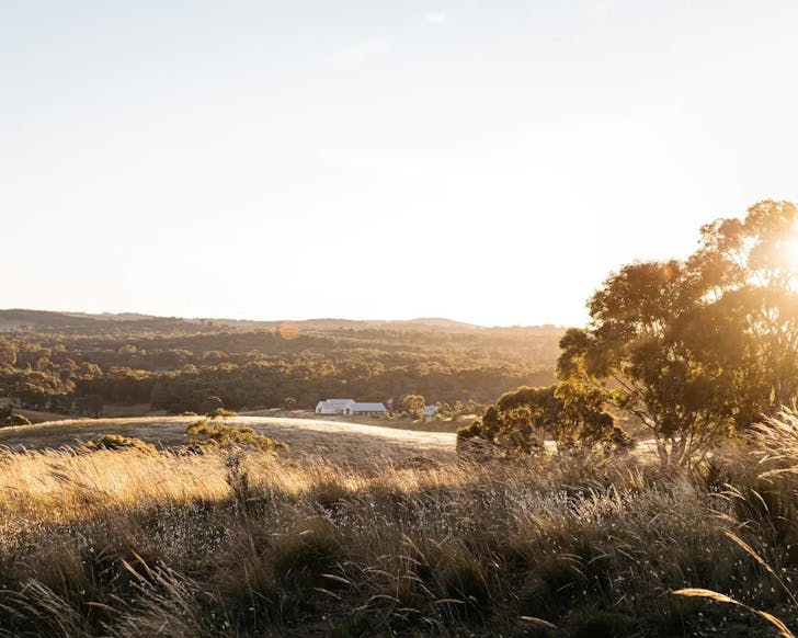 A view of Nguurruu farm stay surrounded by countryside in NSW