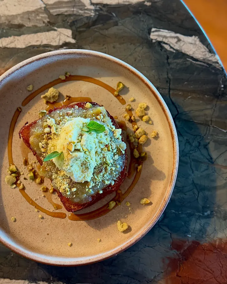 A plate of feijoa crumble French toast at Lionel's.