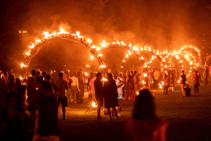 fire archways with people