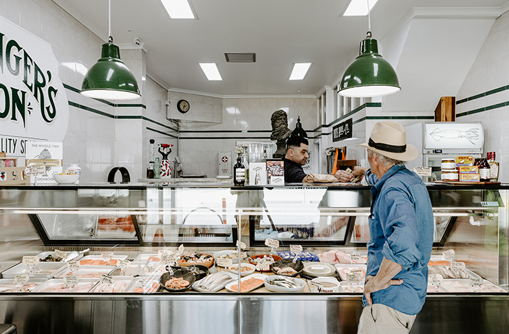 The interior of a fishmonger store.