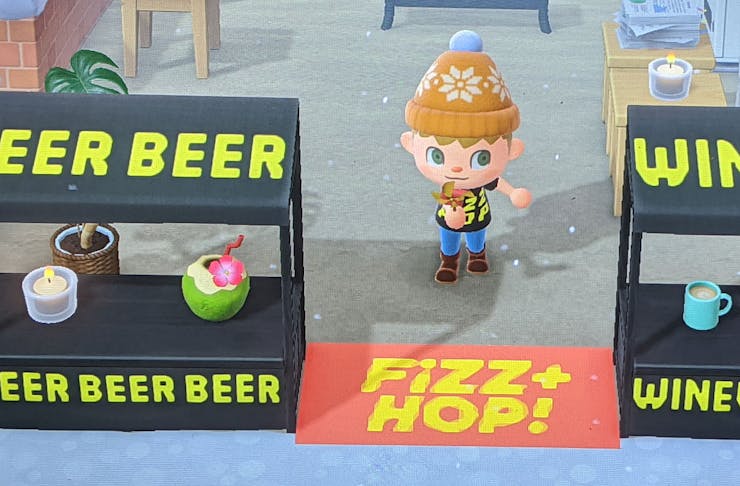 The Fizz + Hop bottle shop recreated in the game Animal Crossing.