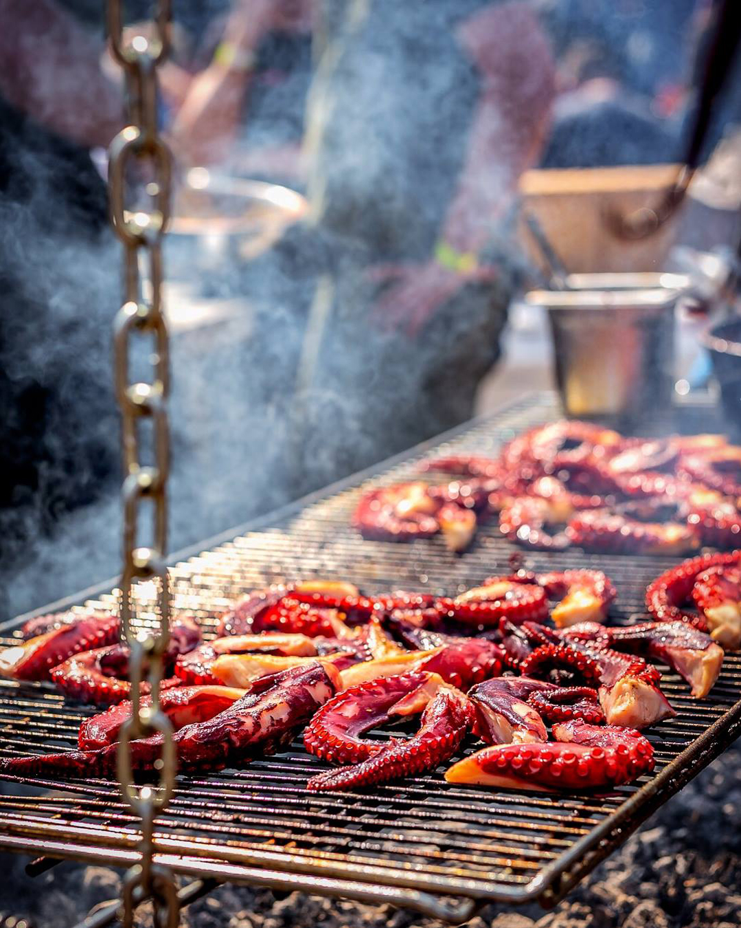 calamari being cooked over grill