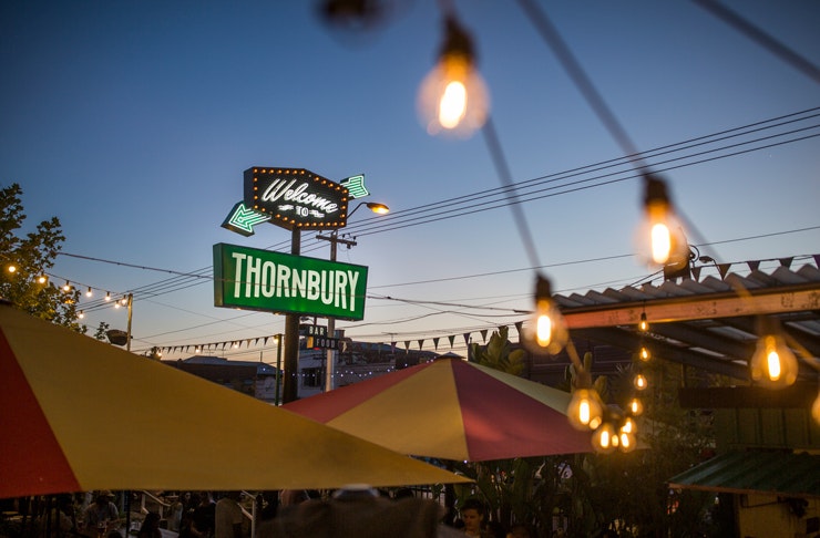 The Welcome To Thornbury food truck park signage.