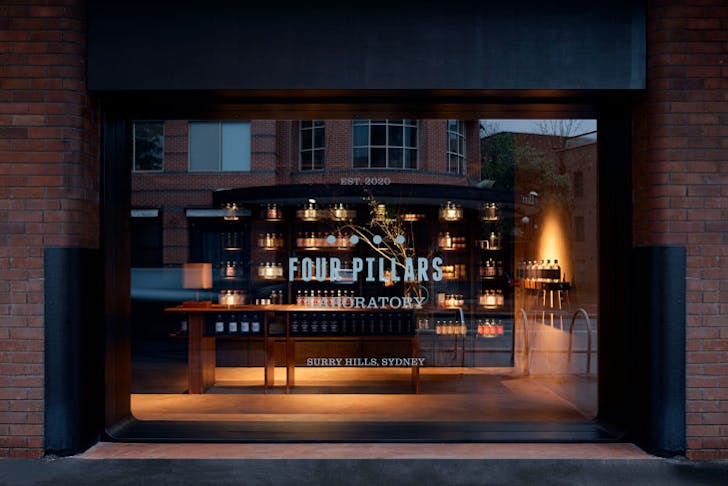The front window of Four Pillars Gin Laboratory Sydney.