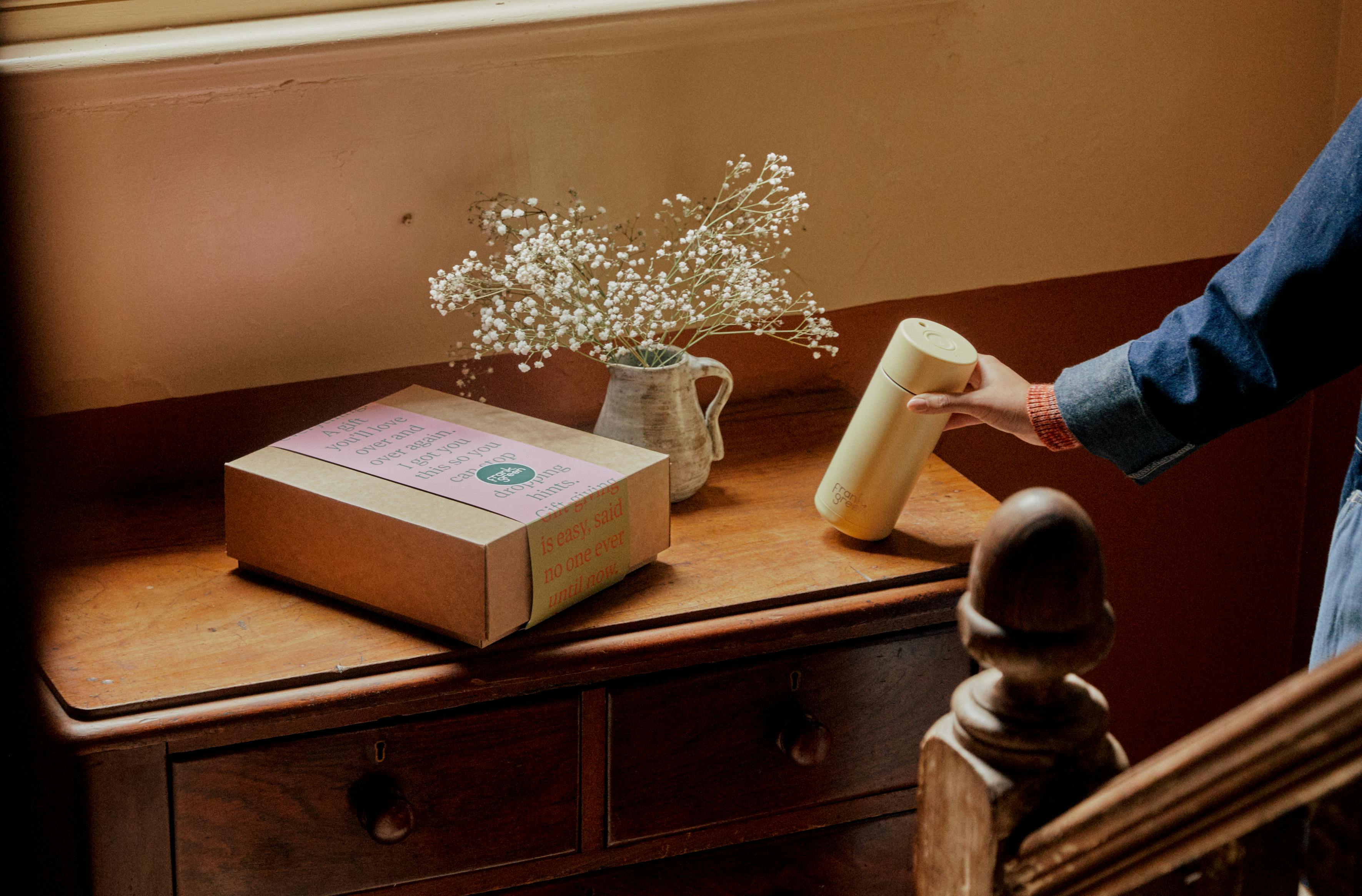 A Frank Green gift on a table