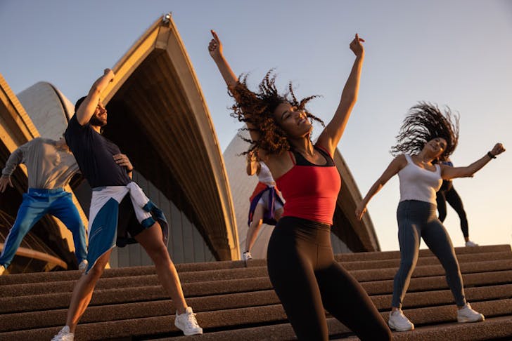 Dancers on the steps of the Sydney Opera House. 
