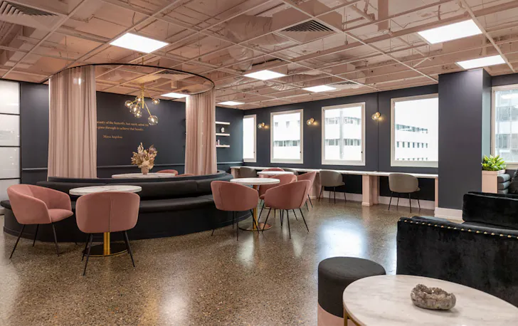 a pink lounge area