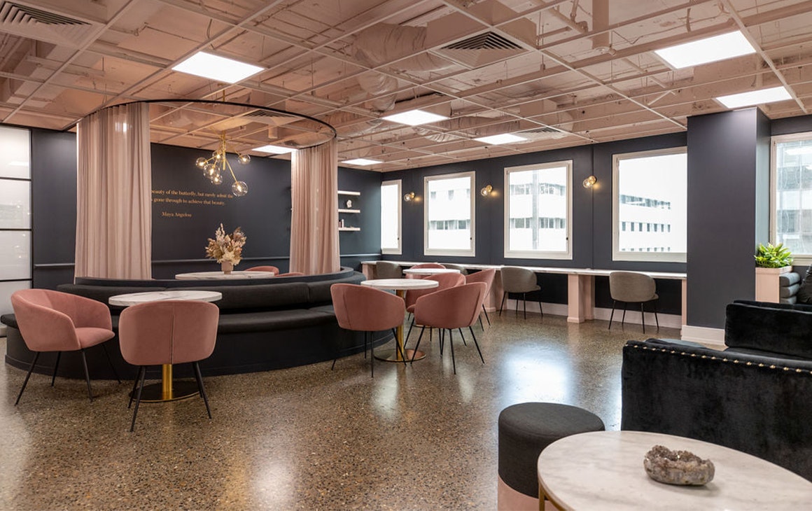 a pink lounge area