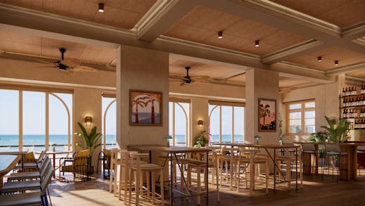 Front dining area at Tigerfish with ocean view
