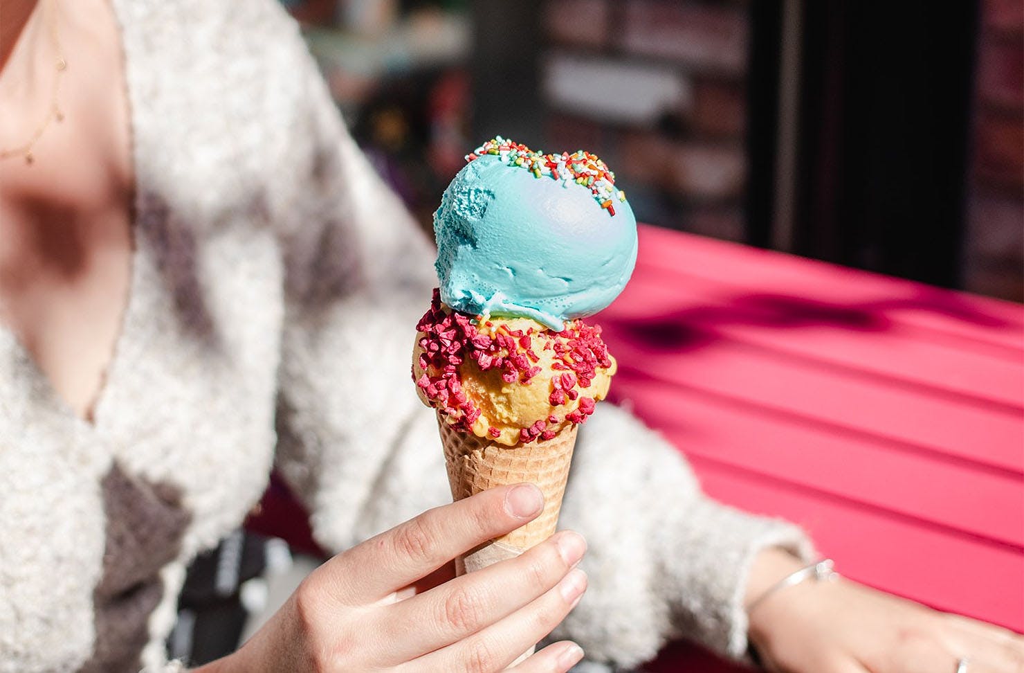 A scoop of bubblegum gelato will always brighten your day and then a wee scoop of fresh mango passionfruit will leave you feeling refreshed!