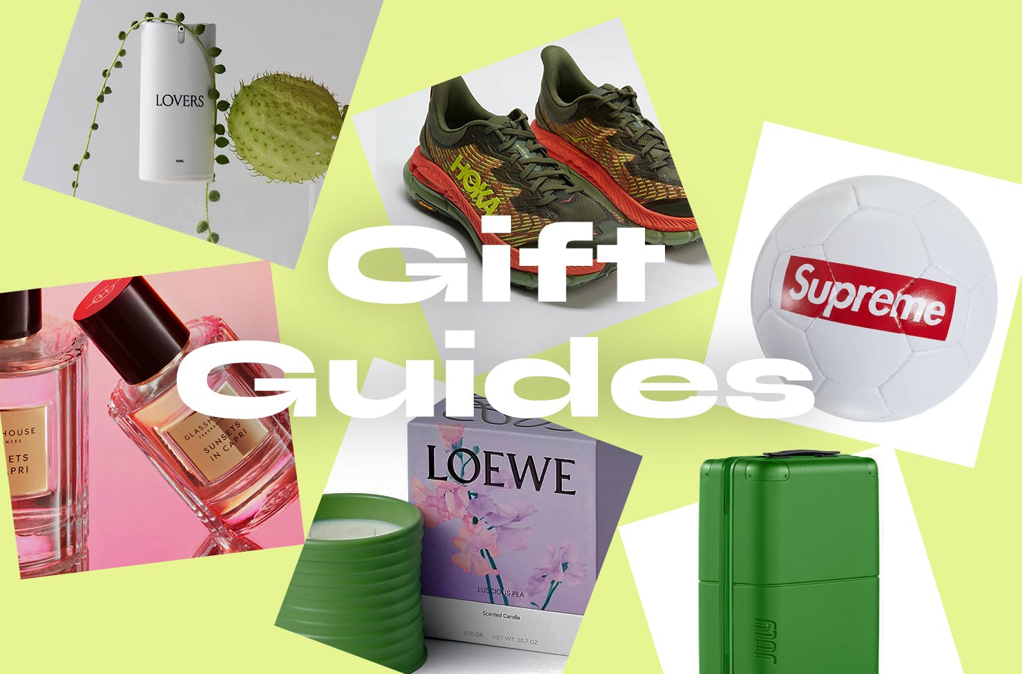 A collage of gift ideas with a green background