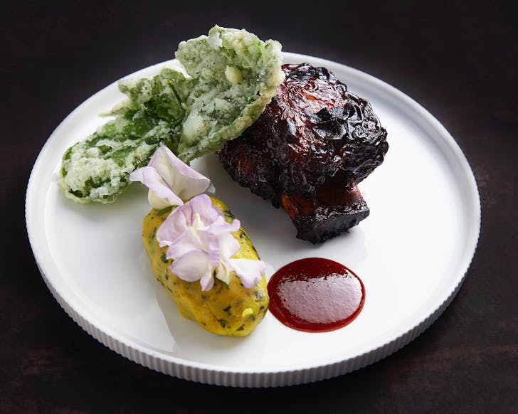 An artistic gluten-free steak dish at Khanna restaurant in Sydney