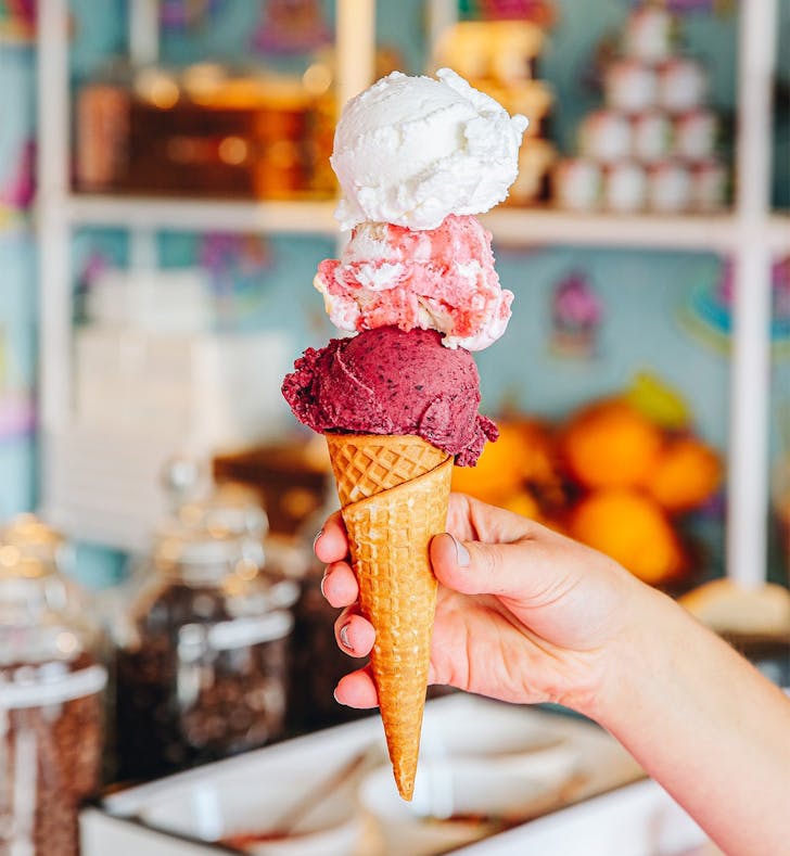 a cone with three scoops of gelato