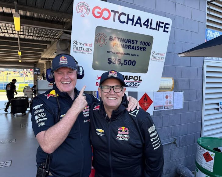 Gus worland and friend at the gotcha4llife sponsored bathurst racetrack