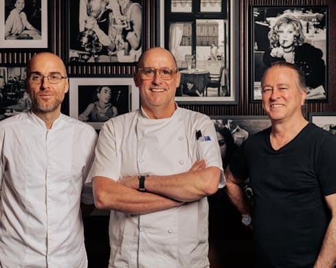 Ervin Mumajesi Richard Purdue and Neil Perry at Gran Torino, an Italian restaurant in Double Bay