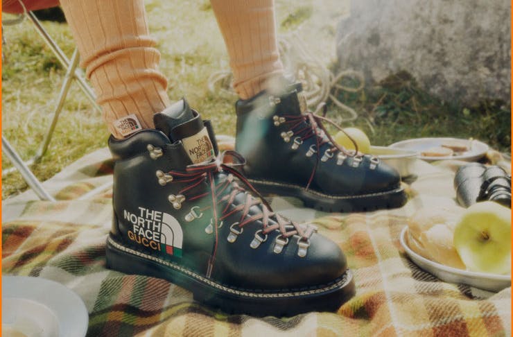 The North Face x Gucci black hiking boots. 