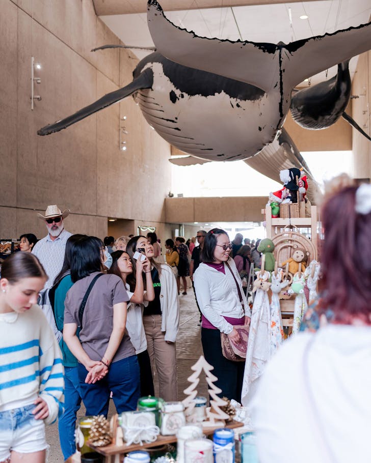 a mall with a whale overhead at the handmade brisbane markets