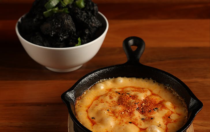 Pot of cheese fondue 