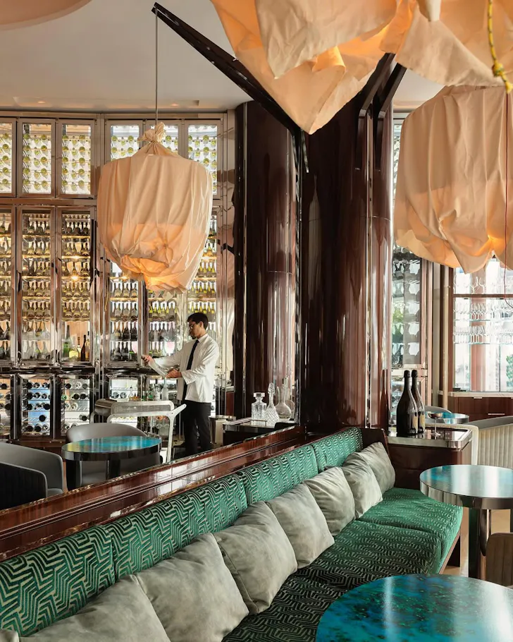 Blue interiors at the Iceberg Harbour Bar in the Crown Sydney.
