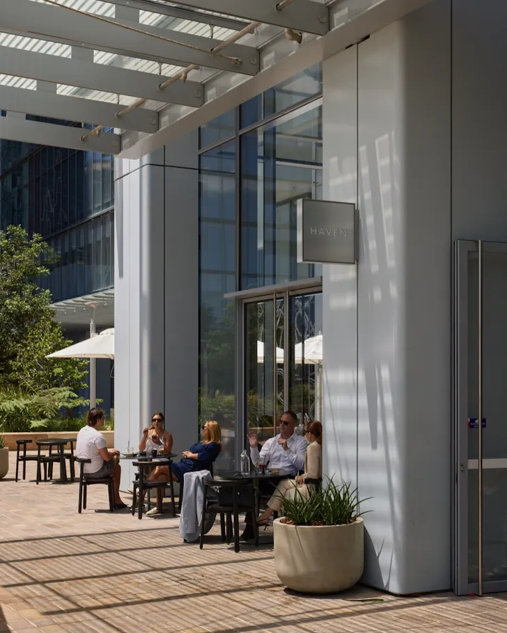 Light-filled exteriors of Haven Coffee in Barangaroo