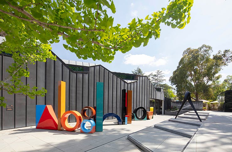 The multicoloured sculptures which depict the word 