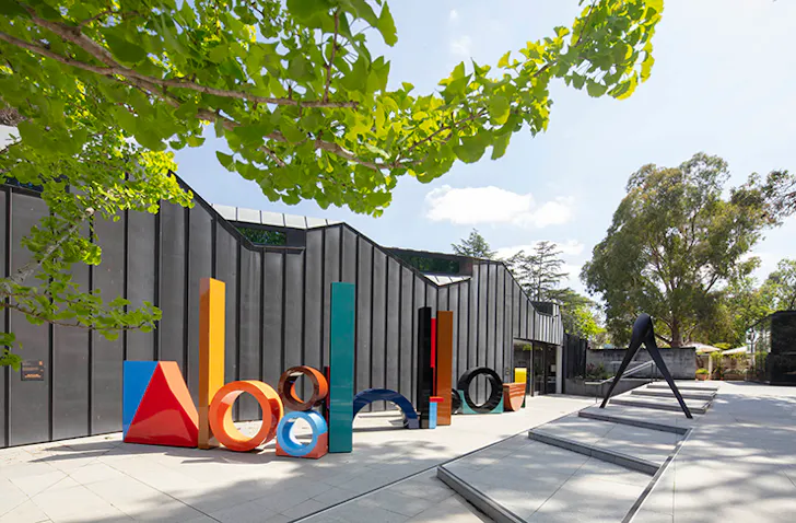 The multicoloured sculptures which depict the word 