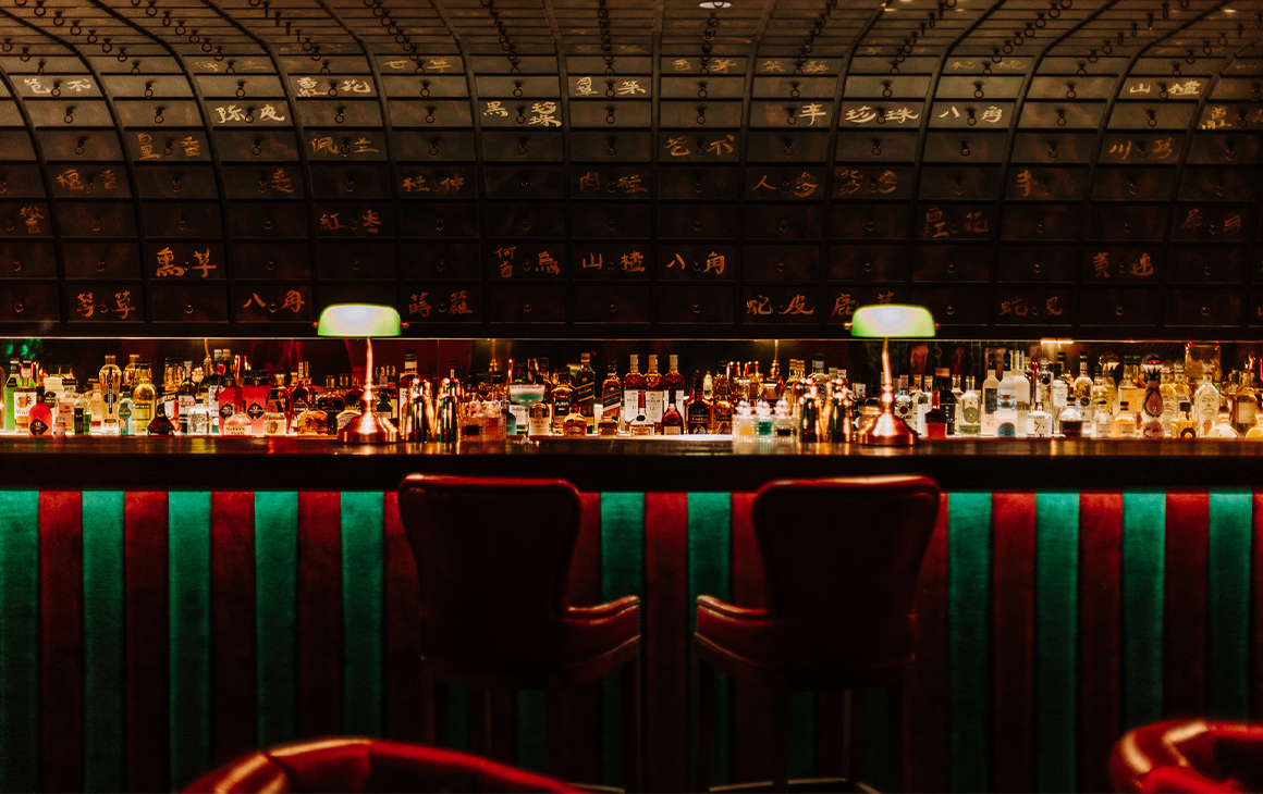 two stools at a long bar