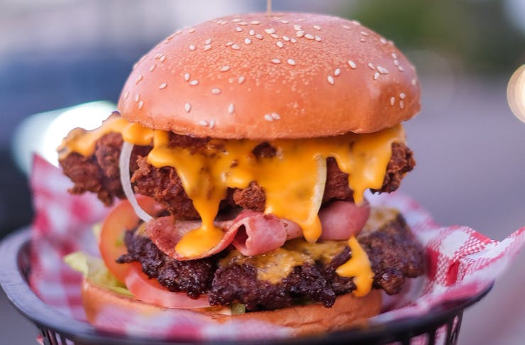 a cheese loaded burger
