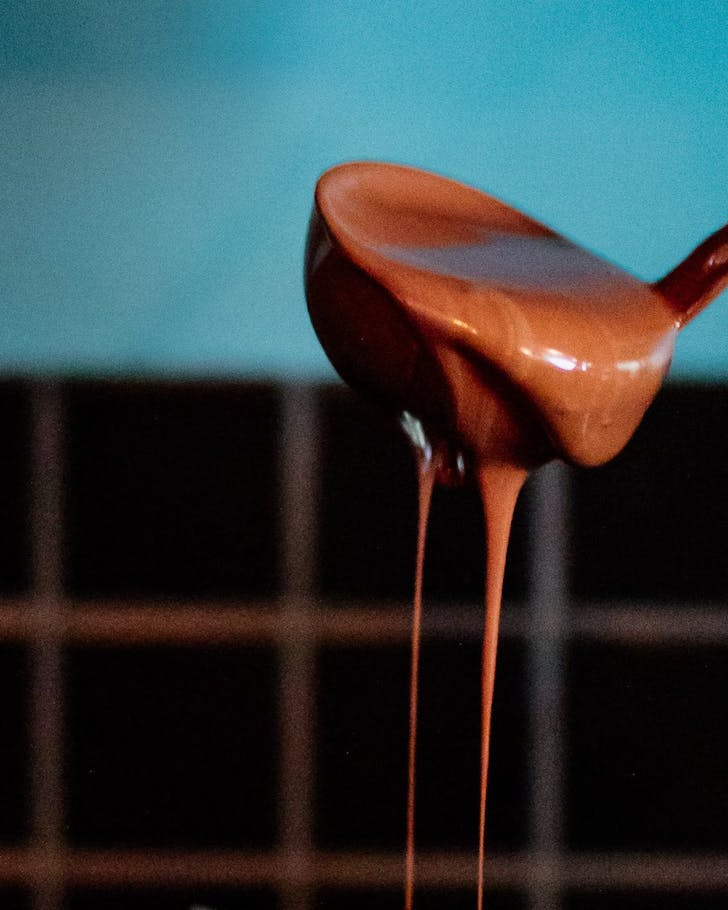 A ladle of hot chocolate at Flo Espresso 