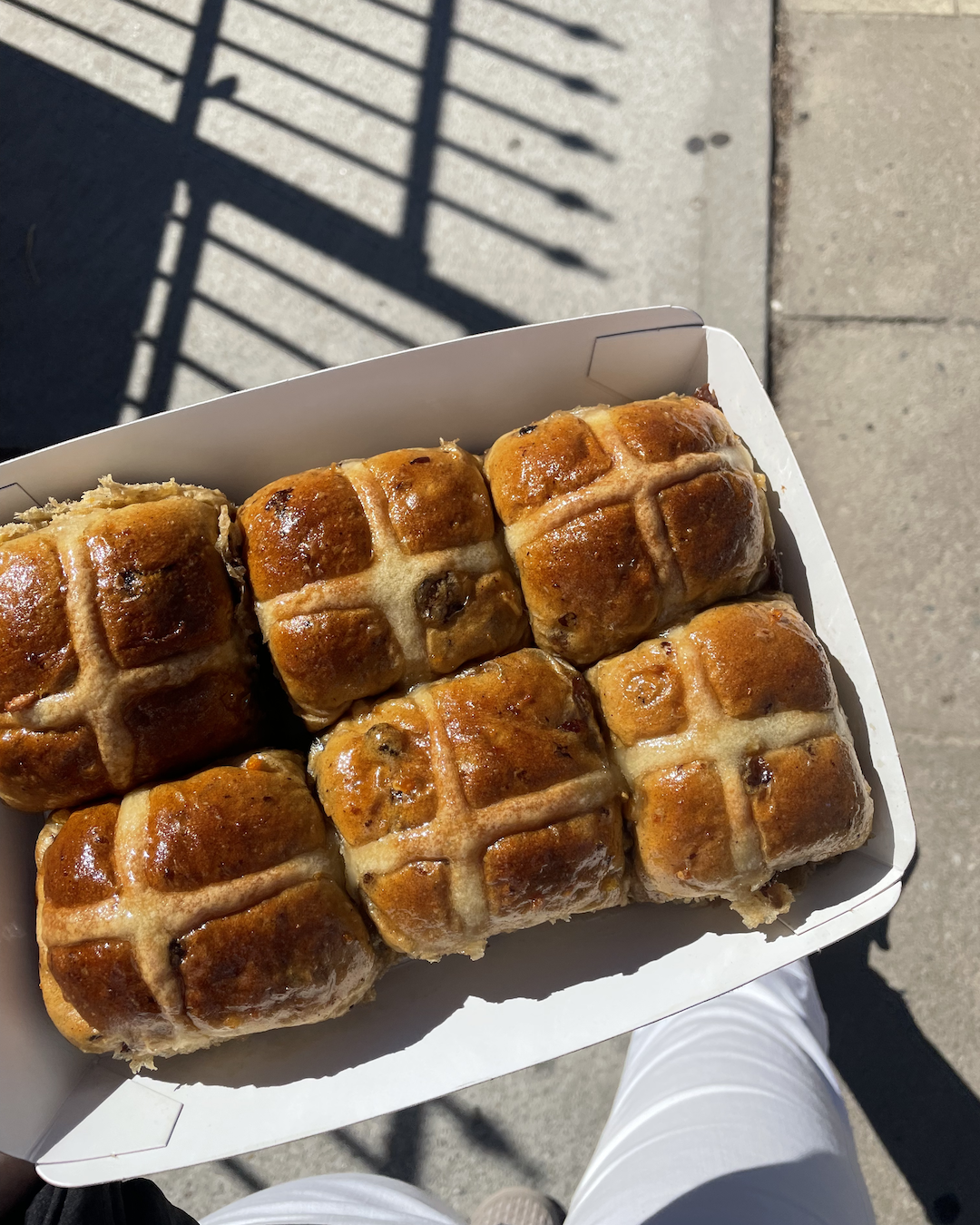 A tray of hot cross buns at Chu Bakery