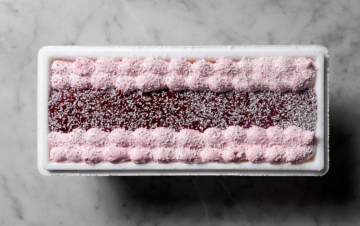 looking down at a gelato tub iced to look like an iced vovo