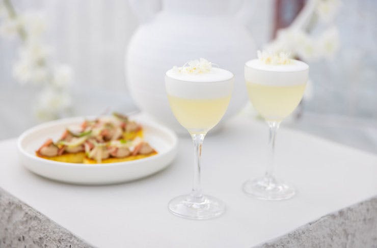 Cocktails and canapes at Igloos on the Pier. 
