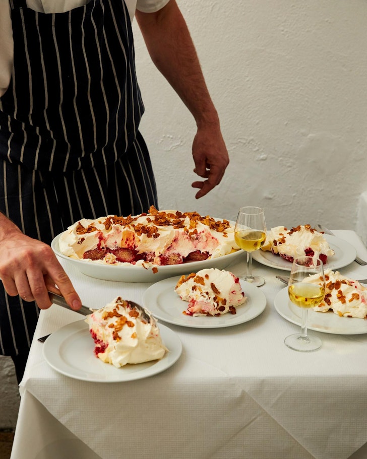 ccles cake with Lancashire cheese, lemon posset, and ginger loaf drenched in butterscotch sauce.