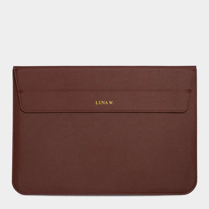 Inserif, Dark Brown Personalized Laptop Sleeve With Stand