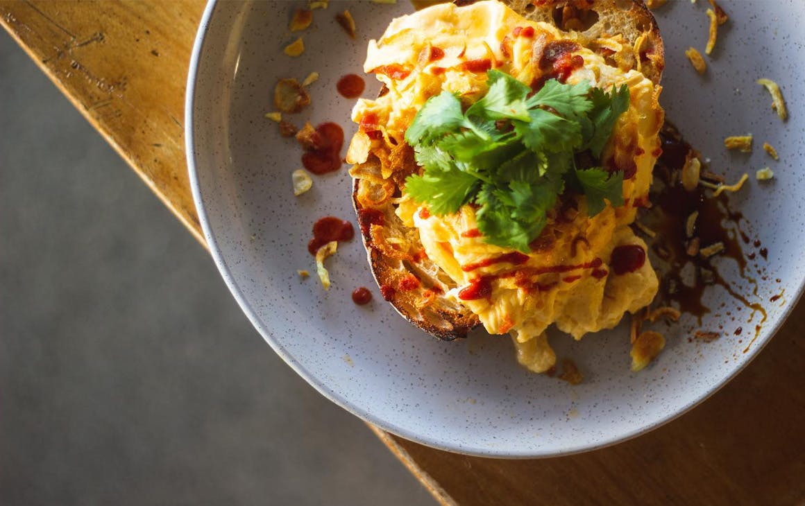 a plate of scrambled eggs