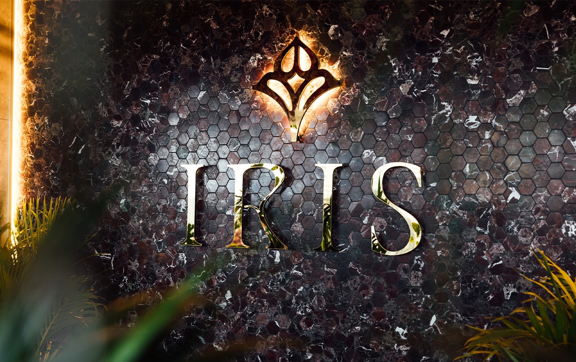 iris logo on a wall