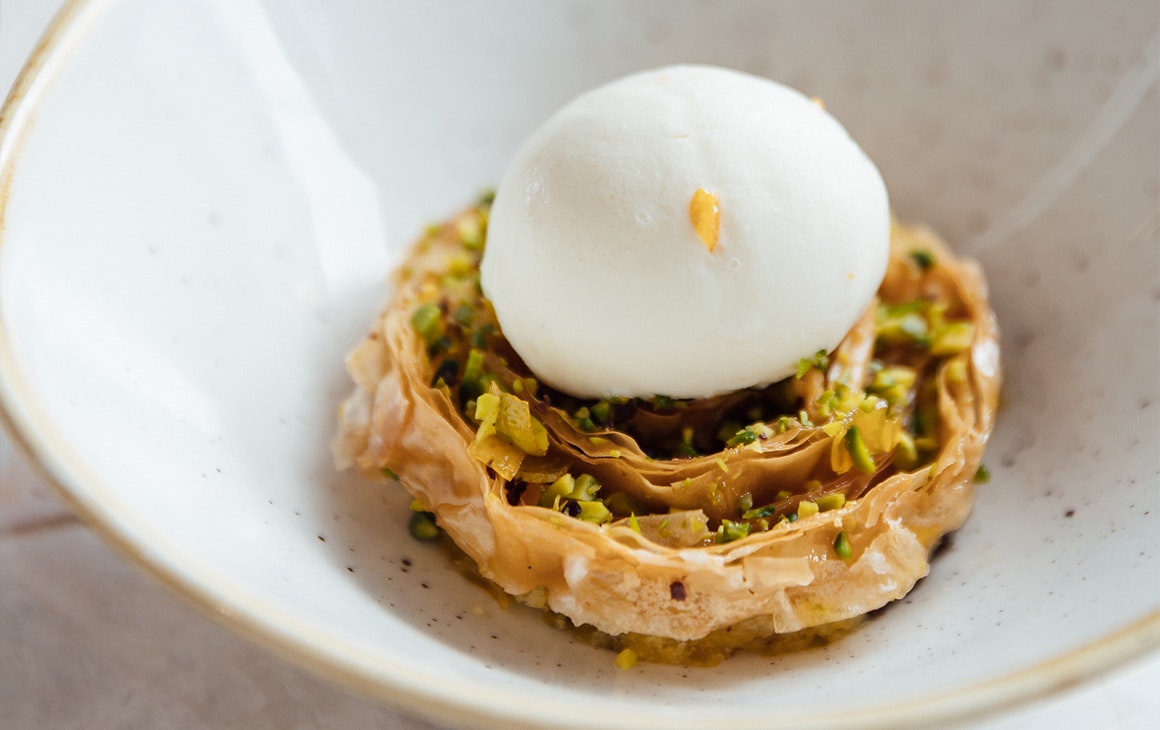 baklava with ice cream